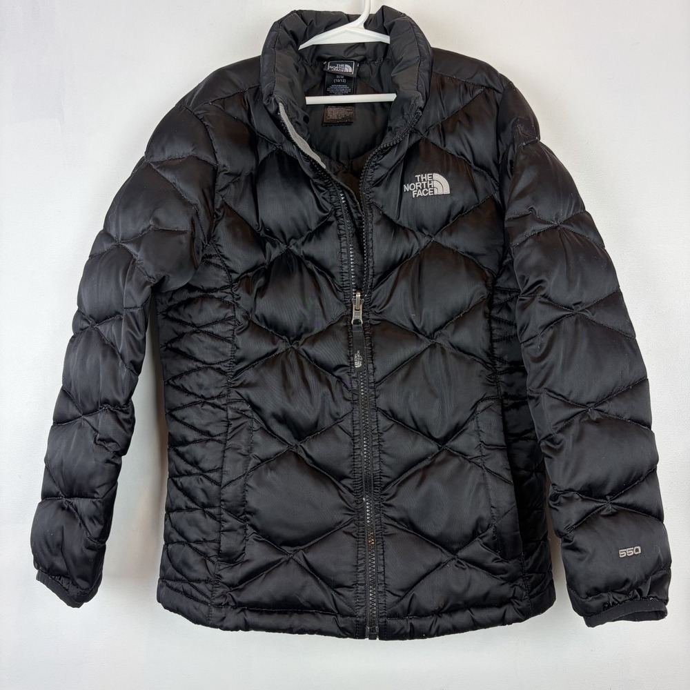 North Face Girls 550 Down Fill Puffer Jacket Girls Medium Black Cozy Warm